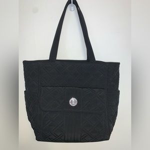 NWOT Women’s Vera Bradley Sleek & Chic Solid Black Quilted Tote Bag Purse Silver